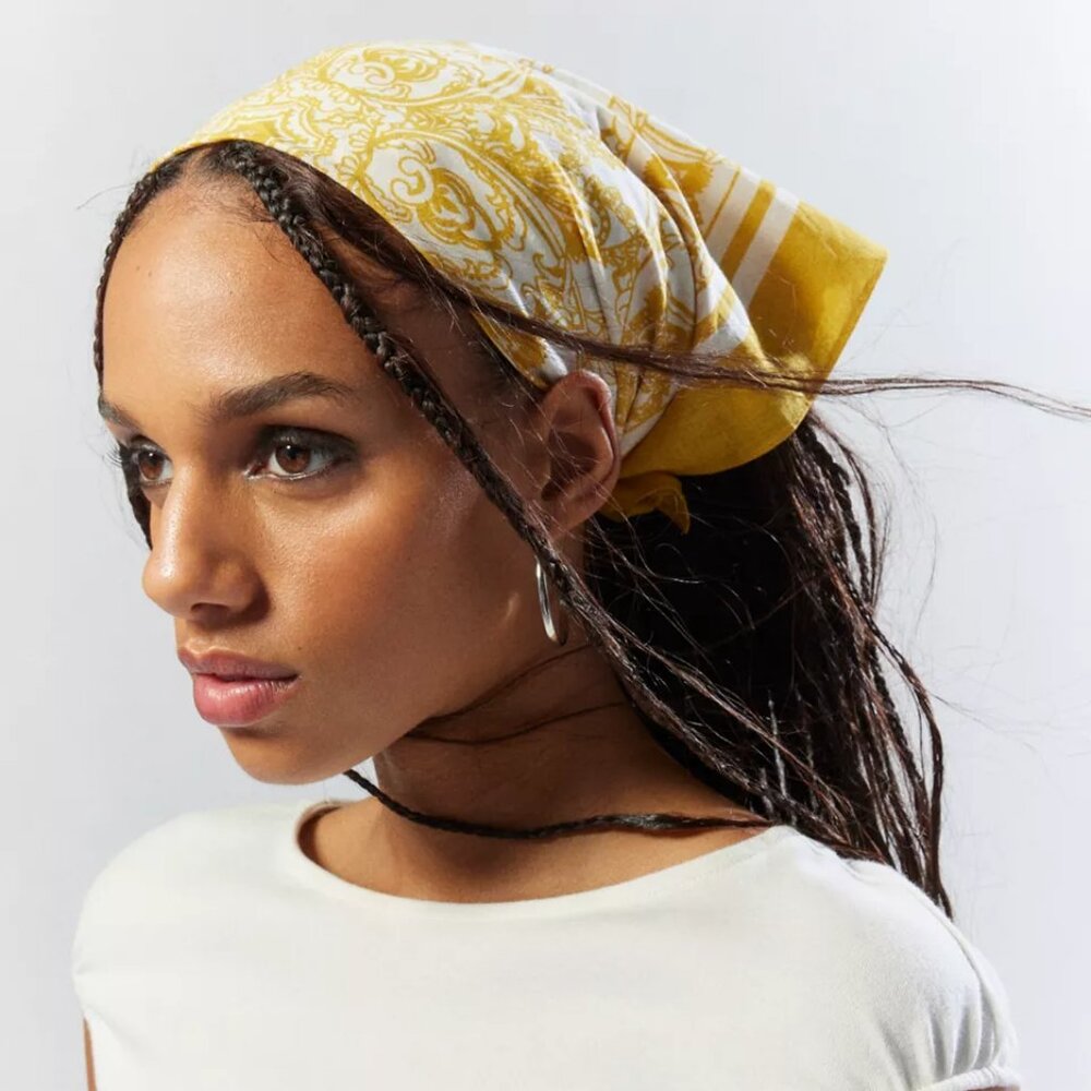 NWT Urban Outfitters Abstract Yellow Square Scarf Bandana - Picture 6 of 6